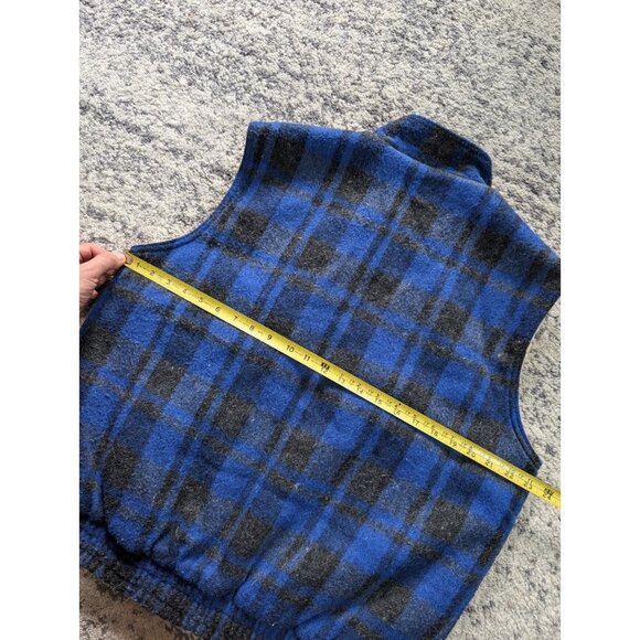 Vintage Northern Summit Wool Blend Vest Blue Plaid Sherpa Lined Hiking Mens L - Picture 7 of 7